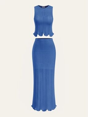 NWT Commense Wave Pattern Knit Maxi Skirt Blue Size Medium
